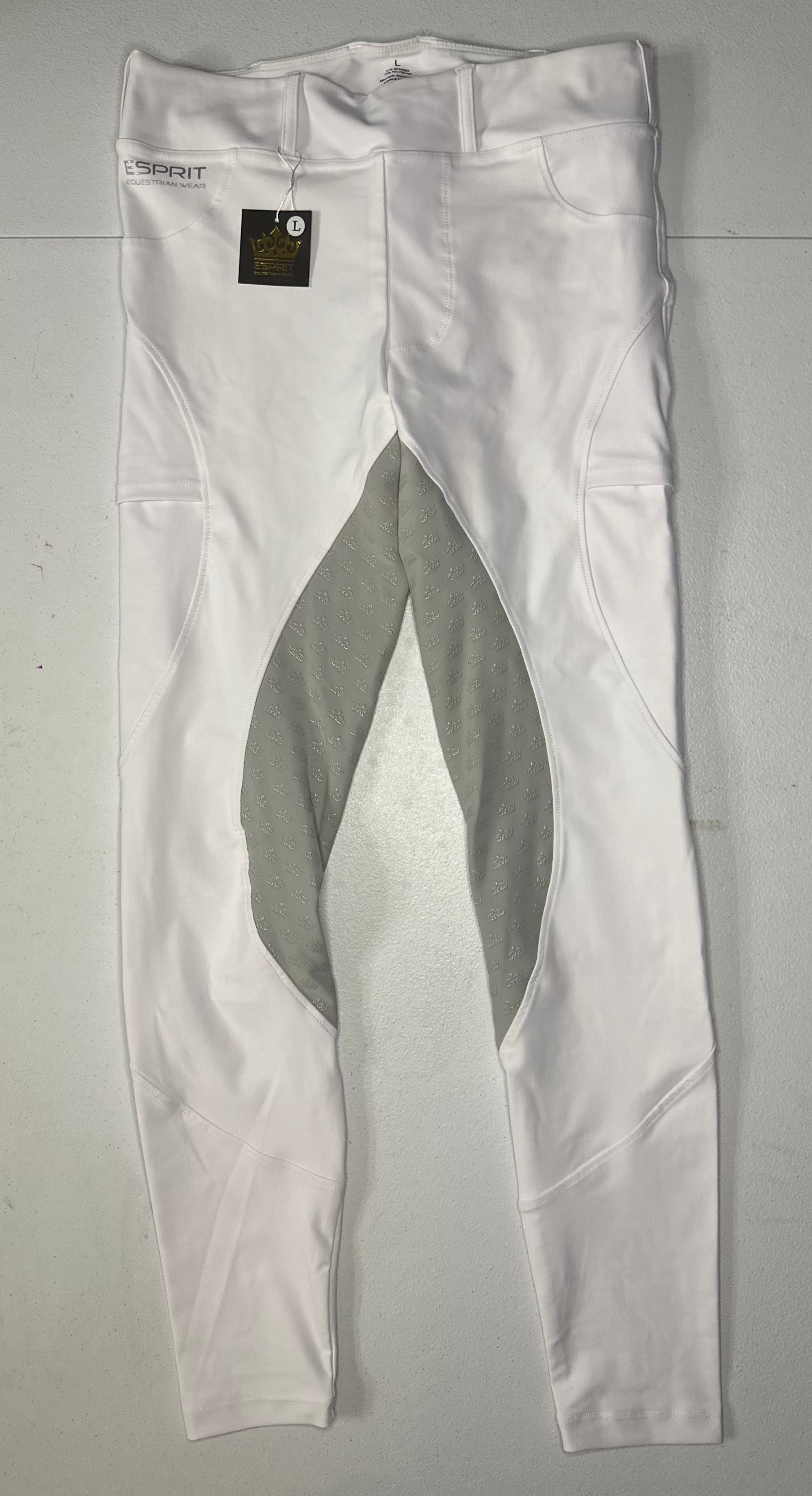 (7) Classic Riding Tight, White w/ Grey Seat, Size LARGE