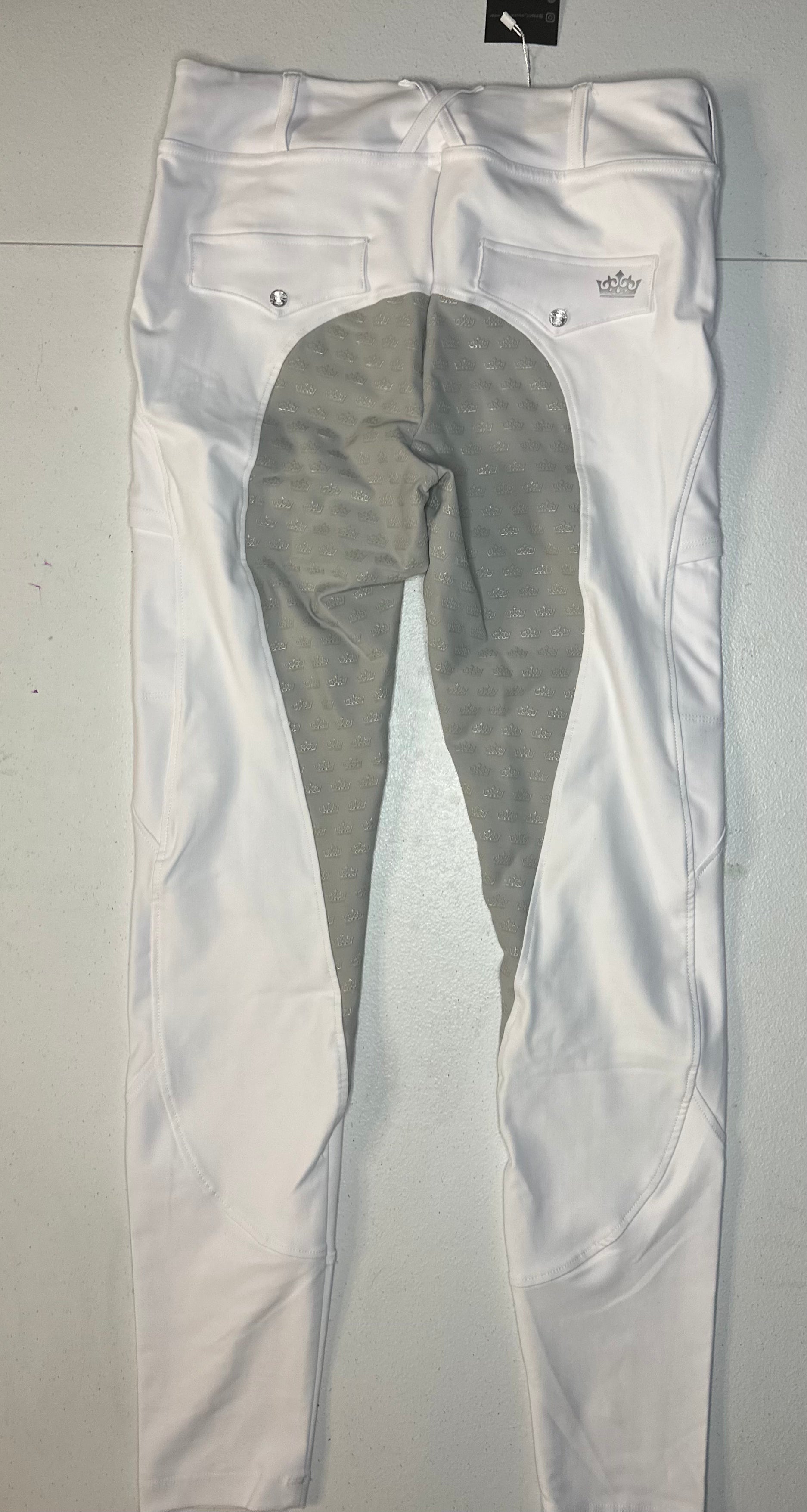 (7) Classic Riding Tight, White w/ Grey Seat, Size LARGE