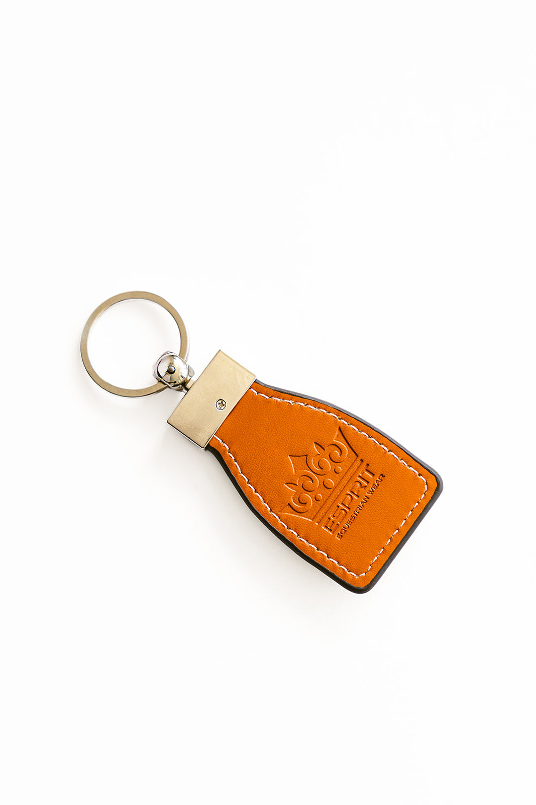 Back of the Esprit leather stirrup key chain showing the stamped crown