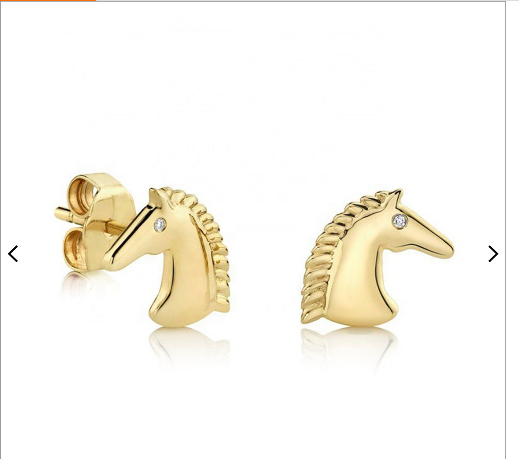 18K Gold Horse Head Earrings