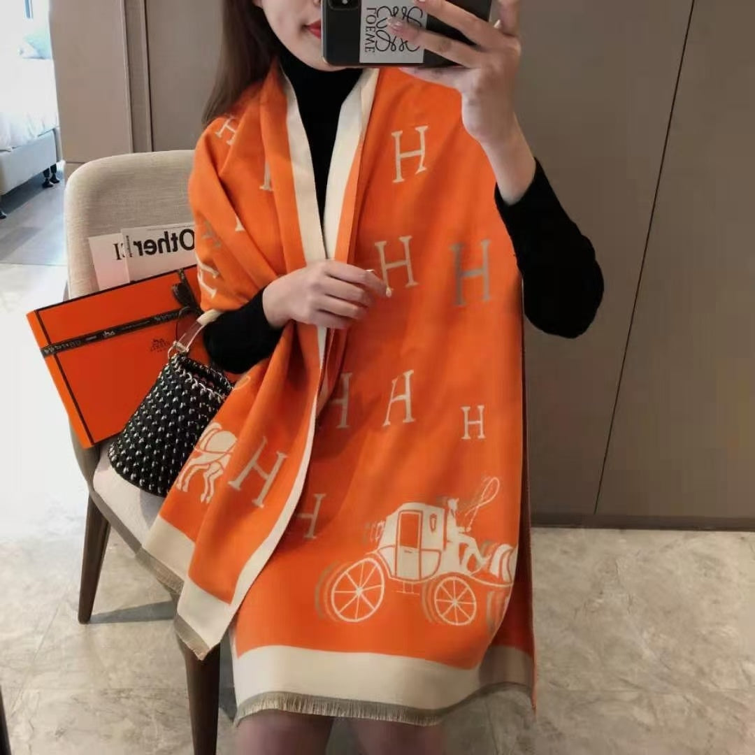 Horse Cashmere Scarf/Shawl - Orange